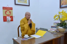 Trưởng lão Hòa thượng Thích Thiện Nhơn chủ trì phiên họp thứ hai của Ban Tổ chức Lễ tang Trưởng lão Hòa thượng Thích Hiển Tu - Ảnh: BGN