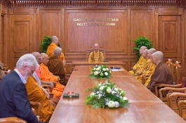 Phái đoàn Ủy ban Quốc tế Đại lễ Vesak Liên Hiệp Quốc (ICDV) diện kiến Đức Pháp chủ GHPGVN, bạch trình về kết quả phiên họp thứ nhất Ủy ban Quốc tế Đại lễ Vesak Liên Hiệp Quốc tại Việt Nam 2025 - Ảnh: Văn Phúc/BGN