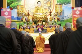 Đức Pháp chủ và chư vị giới sư Tăng Đại giới đàn Hà Nội 2025