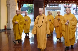 Đức Pháp chủ GHPGVN - Đại lão Hòa thượng Thích Trí Quảng quang lâm Việt Nam Quốc Tự, TP.HCM, sáng 22-8-2025 - Ảnh: Bảo Toàn/BGN