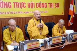 Trưởng lão Hòa thượng Thích Thiện Nhơn phát biểu tại Hội nghị Ban Thường trực Hội đồng Trị sự - Ảnh: Bảo Toàn/BGN