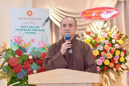 Thượng tọa Thích Tâm Hải chia sẻ tại buổi họp mặt thân mật nhân dịp Kỷ niệm 101 năm Ngày Báo chí Cách mạng Việt Nam (21-6-1925 - 21-6-2026) - Ảnh: Quảng Đạo/BGN
