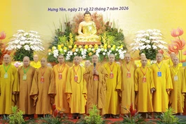 Đại đức Thích Thanh Quang thay mặt tân Ban Trị sự GHPGVN tỉnh Hưng Yên, nhiệm kỳ 2026-2031 phát biểu nhận nhiệm vụ