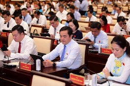 Các đại biểu HĐND TP.HCM biểu quyết thông qua các nghị quyết tại kỳ họp - Ảnh: Quang Định