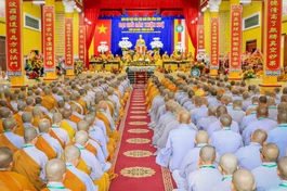 Quang cảnh Lễ khai mạc Đại giới đàn Thiện Huệ Phật lịch 2569 do Ban Trị sự GHPGVN tỉnh Đồng Tháp tổ chức tại chùa Phước Hưng (TP.Sa Đéc)