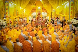 Quang cảnh Lễ truy niệm Trưởng lão Hòa thượng Thích Thiện An tại Giác linh đường tổ đình Kim Huê (TP.Sa Đéc, Đồng Tháp) 