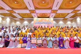 Lễ tổng kết công tác tổ chức Đại lễ Vesak Liên Hiệp Quốc 2025 diễn ra tại Giảng đường Minh Châu thuộc Học viện Phật giáo VN tại TP.HCM - Ảnh: Quảng Đạo/BGN