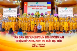 Thượng tọa Thích Huệ Khai được tái suy cử Trưởng ban Trị sự GHPGVN tỉnh Đồng Nai nhiệm kỳ 2026-2031 chính thức ra mắt đại hội tại phiên trọng thể sáng 5-4-2026 - Ảnh: Nguyện Truyền/BGN