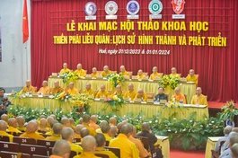 Sáng 31-12-2023, Hội thảo khoa học “Thiền phái Liễu Quán: Lịch sử hình thành và phát triển” chính thức khai mạc tại Hội trường Hoa Sen thuộc Cơ sở II Học viện Phật giáo VN tại Huế (P.An Tây, TP.Huế) - Ảnh: Văn Phúc
