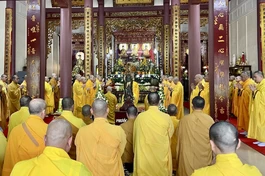 lễ húy nhật lần thứ 281 Đức Tổ sư Thiệt Diệu Liễu Quán đã được trang nghiêm cử hành tại Tổ đình Thiền Tôn (P.An Tây, TP.Huế) vào sáng nay, 21-11-Quý Mão (2-1-2024) - Ảnh: Khánh Nhật