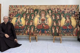 Một tác phẩm sơn dầu của họa sĩ Lê Sơn khắc họa hình tượng chư Phật, Bồ-tát và Thánh chúng