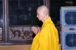 Trưởng lão Hòa thượng Phó Pháp chủ kiêm Giám luật Hội đồng Chứng minh đảnh lễ Tam bảo tại chánh điện Việt Nam Quốc Tự