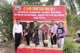 Nhóm thiện nguyện Nghĩa Tình Quê Hương khởi công 2 cây cầu bê-tông cốt thép ở huyện An Biên