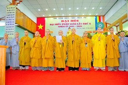 Tân Ban Trị sự GHPGVn huyện Tân Trụ nhiệm kỳ 2021-2026 phát biểu nhận nhiệm vụ