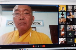 Hòa thượng Thích Minh Nhật, Trưởng ban Trị sự GHPGVN tỉnh Bình Thuận chủ trì hội nghị trực tuyến