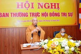 Hòa thượng Thích Thiện Nhơn phát biểu khai mạc Hội nghị Ban Thường trực Hội đồng Trị sự