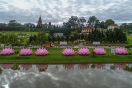 Lâm Đồng: Hạ thủy 7 đóa hoa sen mừng Khánh đản Đức Phật giữa hồ Xuân Hương