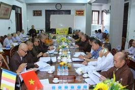 Ban Thường trực Ban Trị sự GHPGVN tỉnh làm việc với Ban Trị sự TP.Bến Tre tại chùa Viên Minh