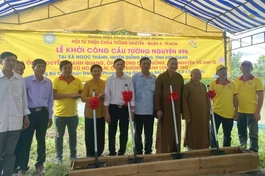 Đoàn khởi công cầu Tường Nguyên 496 tại H.Giồng Riềng - Ảnh: TN