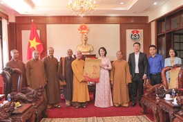 Bà Tôn Thị Ngọc Hạnh, Phó Chủ tịch UBND tỉnh tiếp đoàn chư tôn đức Ban Trị sự GHPGVN tỉnh