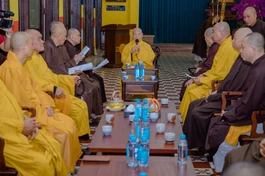 Ban Tổ chức lễ tang họp khẩn, phân công công tác tổ chức lễ tang Trưởng lão Hòa thượng Thích Hiển Tu