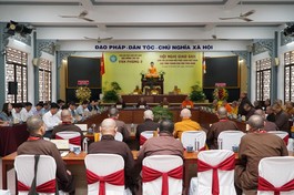 Hội nghị giao ban tại Văn phòng 2 T.Ư - thiền viện Quảng Đức, TP.HCM vào chiều 2-4