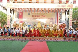 Thực hiện nghi thức khởi công trùng tu chùa Hội Xá - Tiên Linh tự 