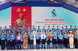 79 Ủy viên Ủy ban Hội Liên hiệp Thanh niên VN TP.HCM nhiệm kỳ 2024-2029 ra mắt đại hội - Ảnh: Đ.B.TP
