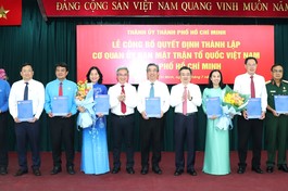 Lãnh đạo Thành ủy TP.HCM chúc mừng Ban Thường trực Ủy ban MTTQVN TP.HCM - Ảnh: MTTQVN TP
