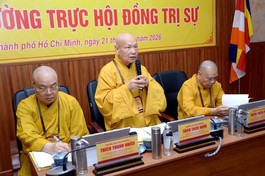Trưởng lão Hòa thượng Thích Thiện Nhơn phát biểu tại Hội nghị Ban Thường trực Hội đồng Trị sự - Ảnh: Bảo Toàn/BGN