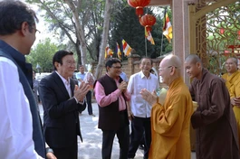 Chư tôn đức Ban Trị sự tỉnh Tây Ninh tiếp đón phái đoàn đến thăm chùa Pháp Minh