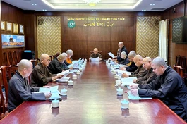 Chư tôn đức họp thống nhất công tác tổ chức Đại giới đàn Hạnh Kiểm Phật lịch 2570, vào sáng nay, 20-4-2026, tại Việt Nam Quốc Tự - Ảnh: M.Thuận