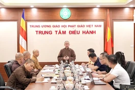 Thượng tọa Thích Thanh Tuấn chủ trì buổi sơ kết về phối hợp tuyên truyền về an toàn giao thông