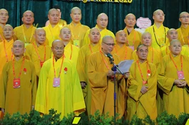 Hòa thượng Thích Thanh Phụng, tân Trưởng ban Trị sự Phật giáo tỉnh Bắc Ninh phát biểu nhận nhiệm vụ