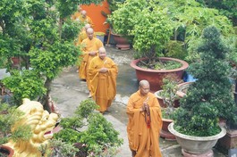 Chư hành giả tại trường hạ chùa Pháp Thành (huyện Củ Chi, TP.HCM)