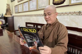 Thượng tọa Thích Quảng Hiền, Trưởng ban Trị sự GHPGVN tỉnh Đắk Nông bắt đầu đọc Báo Giác Ngộ khi còn là một chú điệu ở chùa - Ảnh: NVCC