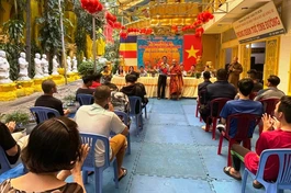 Lễ khai giảng lớp điện dân dụng và điện lạnh dân dụng miễn phí tại chùa Kỳ Quang II - Ảnh: Q.H