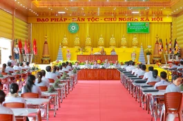 Huynh trưởng bậc Lực VI các tỉnh Tây Nguyên tại lễ khai mạc kỳ thi kết thúc năm nhất tại chùa Vạn Phật (Gia Lai)