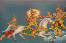 Kiền-trắc-mã/Kanthaka trong Cuộc ra đi vĩ đại, tranh tường chùa Giồng Lức, Trà Vinh