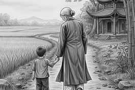 "Trong nếp sống thường ngày, mệ có thói quen thắp hương mỗi sớm mai và chiều tối. Bàn thờ Phật, bàn thờ tổ tiên lúc nào cũng nghi ngút khói hương, sạch sẽ và tươm tất"