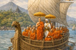 Chư Tăng Ấn Độ đến đảo Java - Tranh minh họa do AI thực hiện