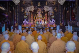 Quang cảnh buổi lễ tác pháp an cư của chư Tăng tại chùa Đại Giác (Q.Phú Nhuận, TP.HCM)