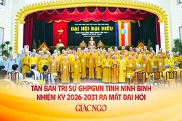 Tân Ban Trị sự GHPGVN tỉnh Ninh Bình nhiệm kỳ 2026-2031 vừa được suy cử sáng nay, 10-4-2026, tại thiền viện Trúc Lâm Thiên Trường - Ảnh: Nguyện Truyền/BGN