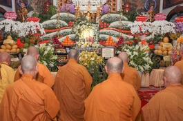 Trang nghiêm Lễ tưởng niệm Trưởng lão Hòa thượng Thích Thiện Thông, viện chủ tổ đình Phổ Quang (P.Cầu Kiệu, TP.HCM) - Ảnh: Nguyên Tài/BGN