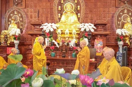 Hòa thượng Thích Minh Trí và Hòa thượng Thích Viên Giác đối thú an cư - Ảnh: Nguyên Tài/BGN