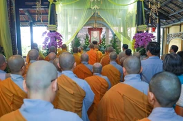 Trang nghiêm Lễ tưởng niệm Trưởng lão Hòa thượng Thích Minh Nhuận tại chùa Long Vân (P.Bình Thạnh, TP.HCM) - Ảnh: Nguyên Tài/BGN
