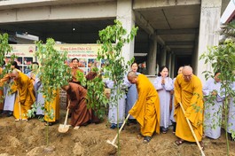 Chư Tăng trồng cây tại chùa Diệc (TP.Vinh, tỉnh Nghệ An)