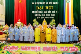 Tân Ban Trị sự Phật giáo huyện Nga Sơn nhiệm kỳ 2021-2026 ra mắt và phát biểu nhận nhiệm vụ tại đại hội