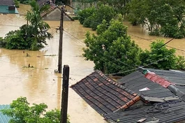 Nhiều cơ quan, trường học. nhà dân ở H.Quỳ Châu, Nghệ An bị nhấn chìm trong nước