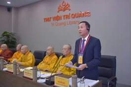 Trưởng ban Tôn giáo Chính phủ Vũ Hoài Bắc phát biểu tại phiên họp thứ hai giữa ICDV và GHPGVN cùng đại diện các cơ quan chức năng về công tác tổ chức Đại lễ Vesak Liên Hiệp Quốc 2025 - Ảnh: Quảng Đạo/BGN